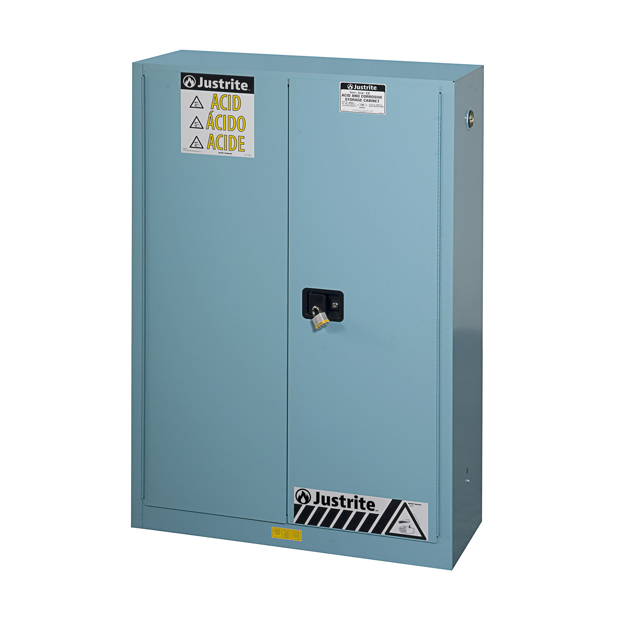 Justrite ChemCor Corrosives/Acids Safety Cabinet — 45 Gal. Capacity, 2 Shelves, 2 Manual-Close Doors, Blue, Model# 8945022